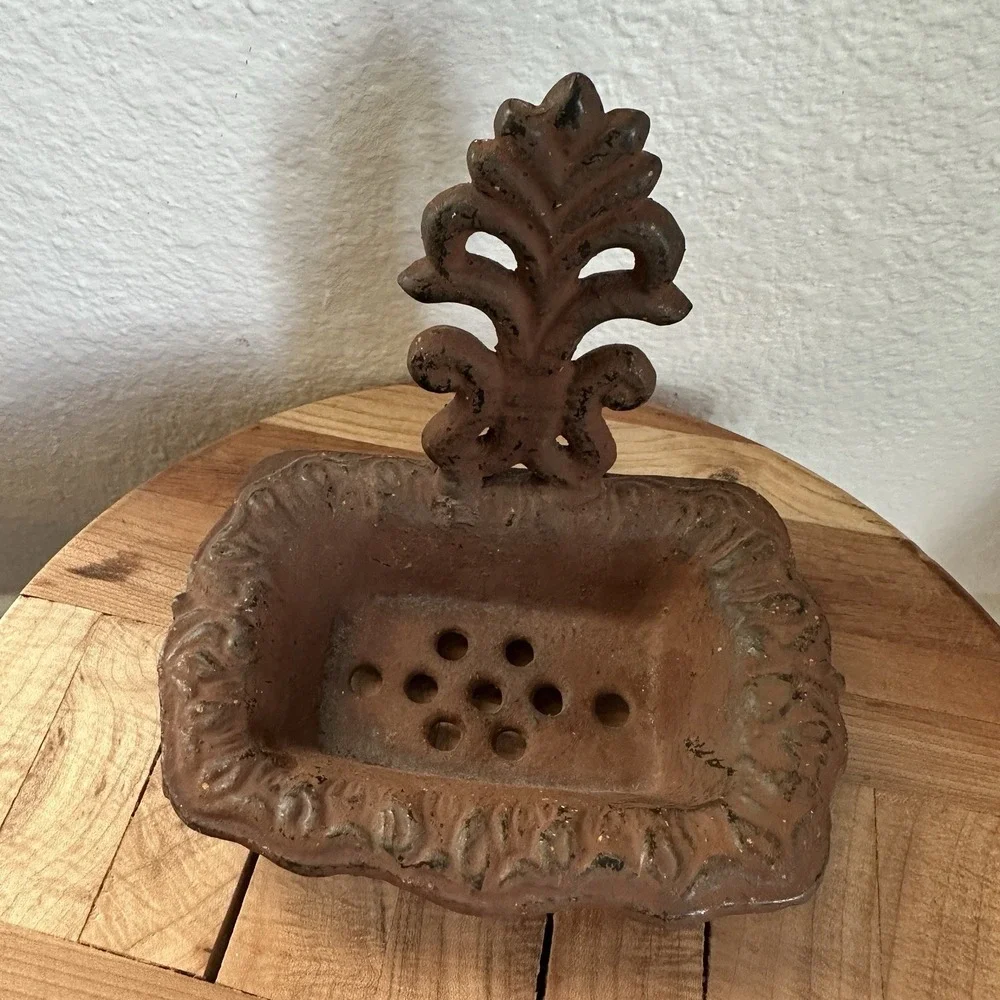 Vintage Style Soap Dish 5 Inch Cast Iron Metal Rustic Footed Ornate Antique Look
